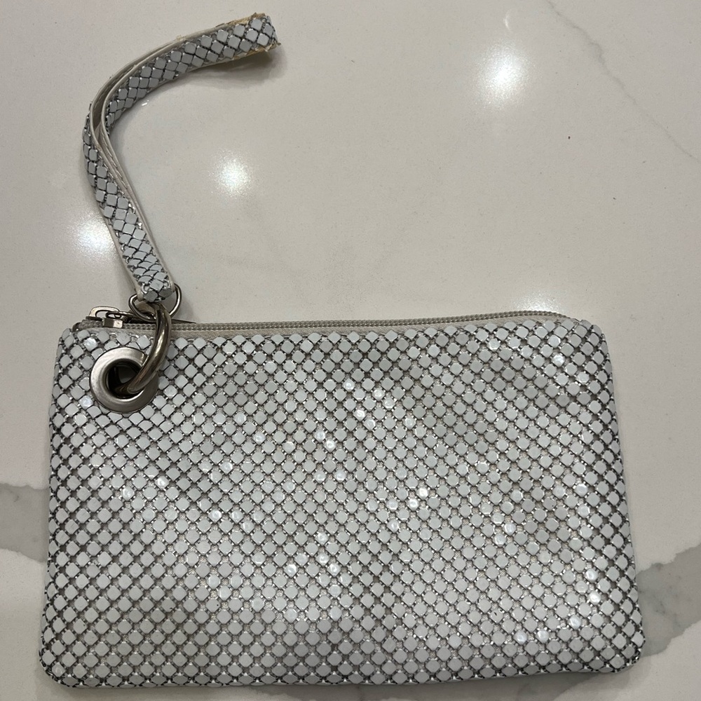 Elegant Silver Mesh Wristlet Clutch